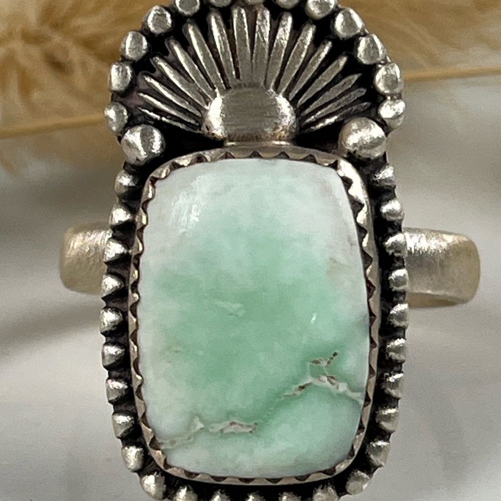 Solid 925 Brushed Matte Sterling Silver Paloma Turquoise Gemstone Ring Size 9 - Picture 9 of 9